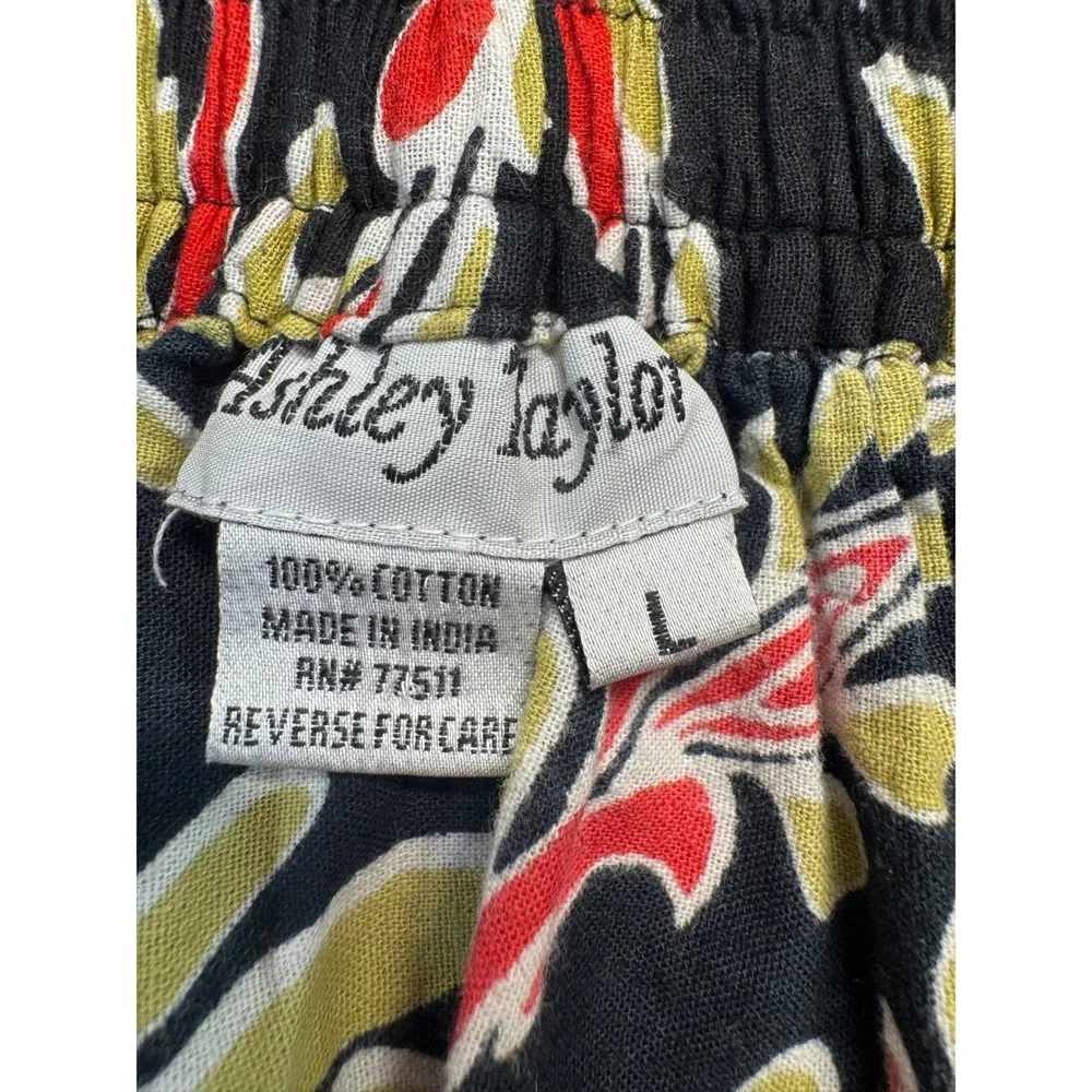 Ashley Taylor Womens Tiered Maxi Skirt Black Red Floral 100% Cotton Size L Flowy